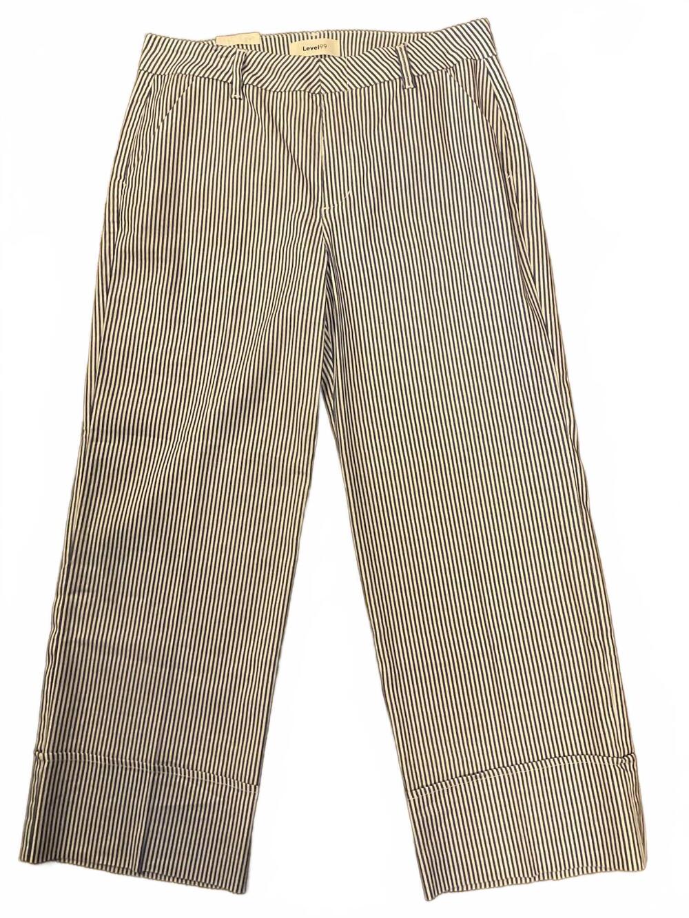 NEW LEVEL99 women's lauren cuffed trouser in french blue stripe